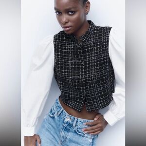 Zara Contrasting Texture Plaid Shirt size Medium